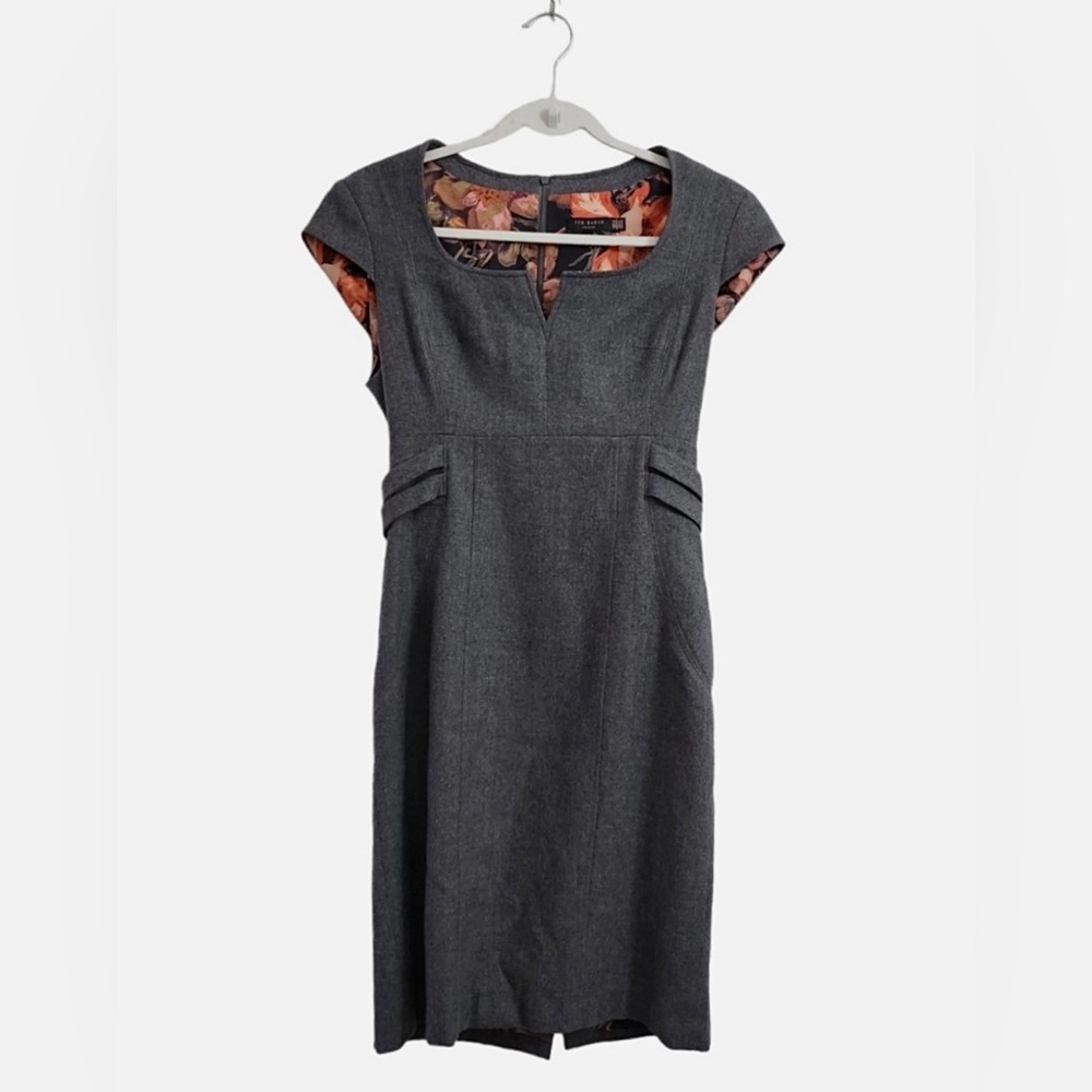 Ted Baker Langley Collection Gray Wool Cap-Sleeve Midi Dress